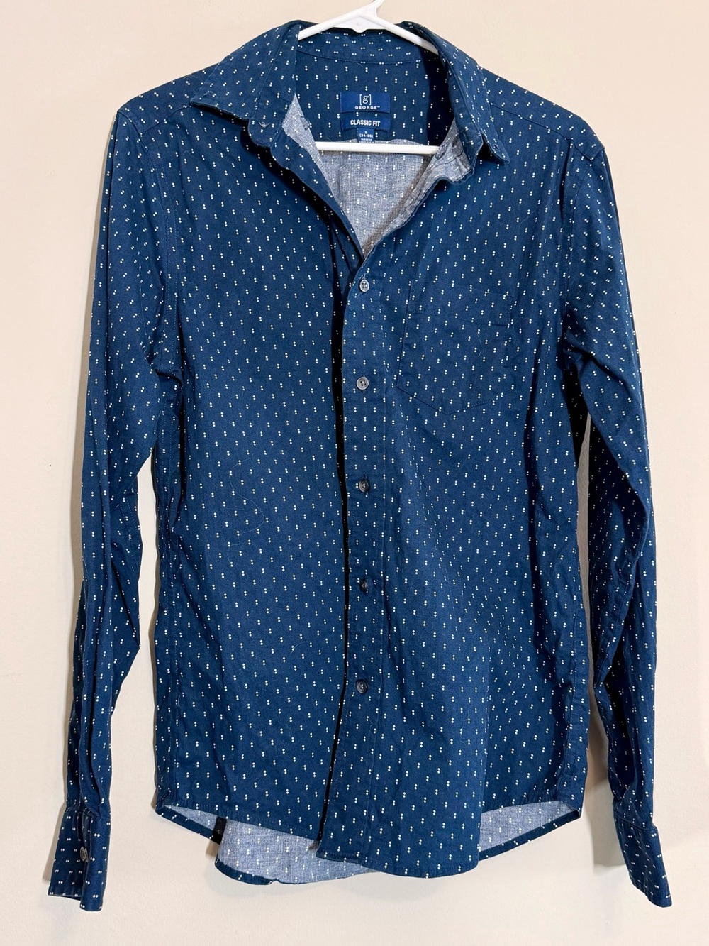 George Men’s Small Navy Geometric Print Stretch Button Down Shirt